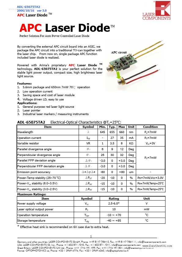 ADL-65075TA2 Laser Components