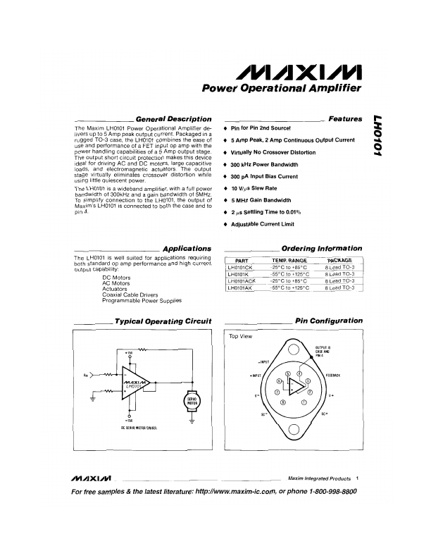 LH0101ACK Maxim Integrated Products