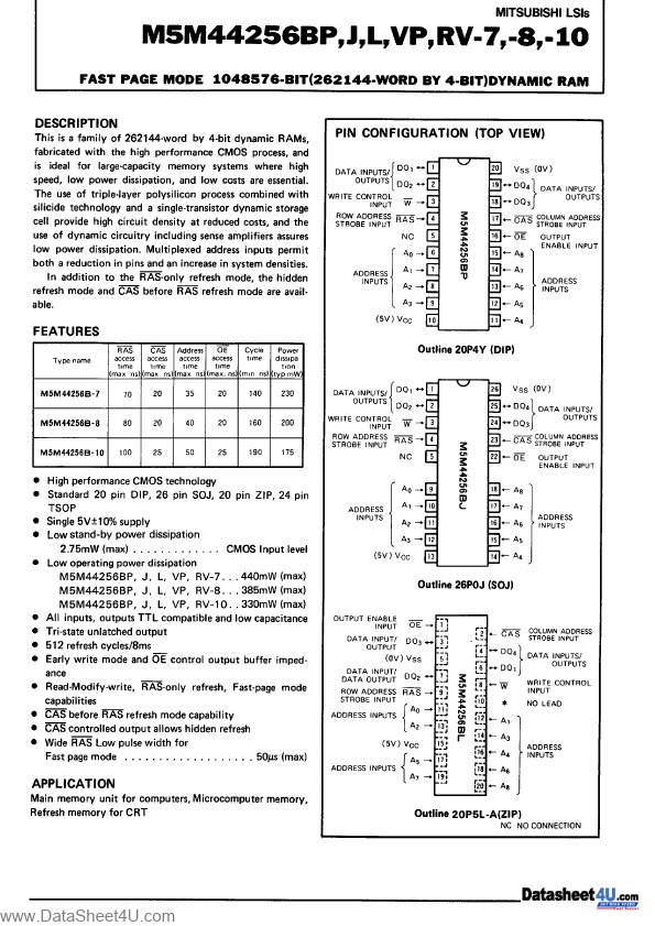 M5M44256BVP-10 Mitsubishi