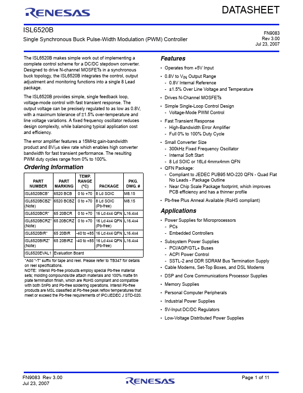 ISL6520B Renesas