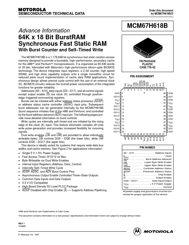 MCM67H618B Motorola