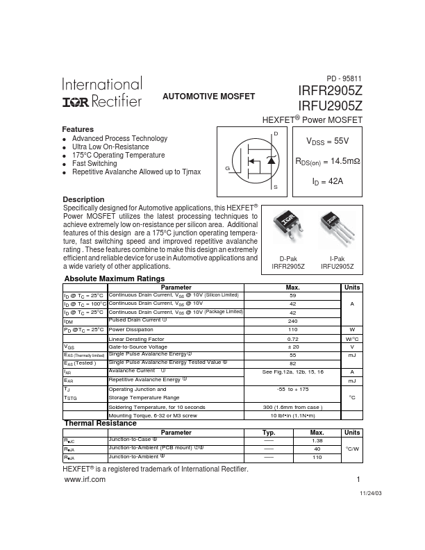 IRFU2905Z International Rectifier