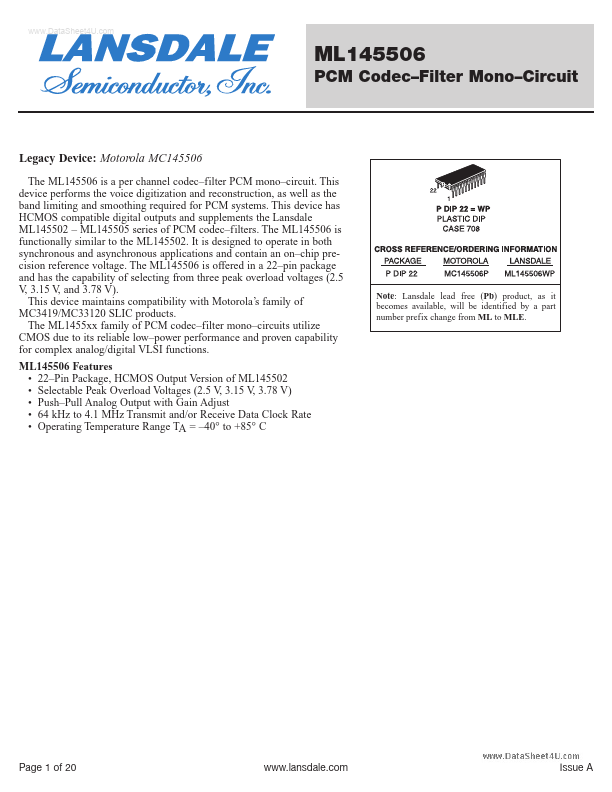 ML145506 LANSDALE Semiconductor