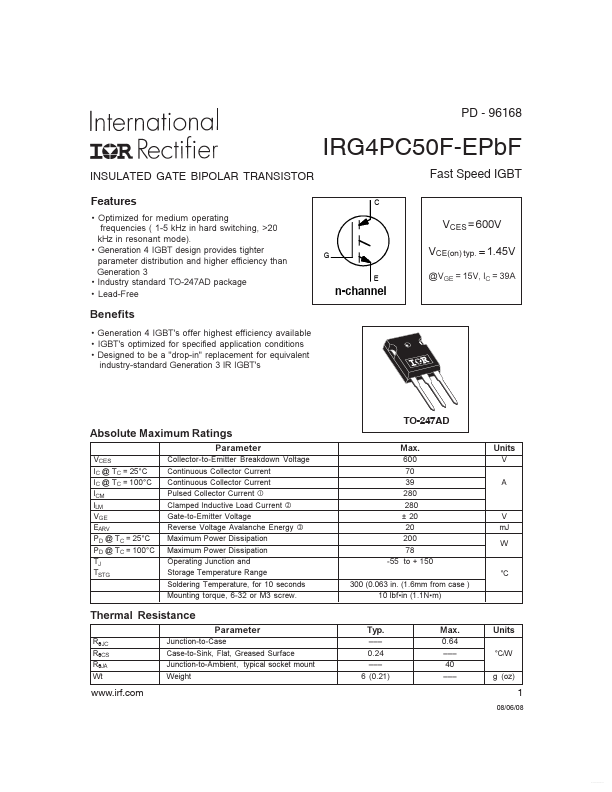 IRG4PC50F-EPBF International Rectifier