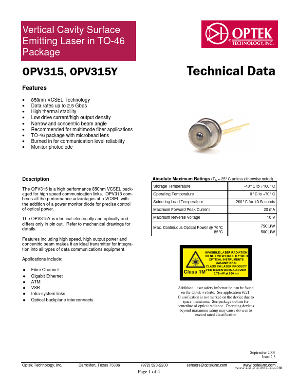 <?=OPV315?> डेटा पत्रक पीडीएफ