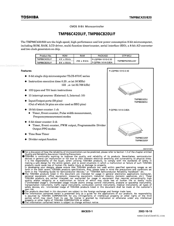 <?=TMP86C420U?> डेटा पत्रक पीडीएफ