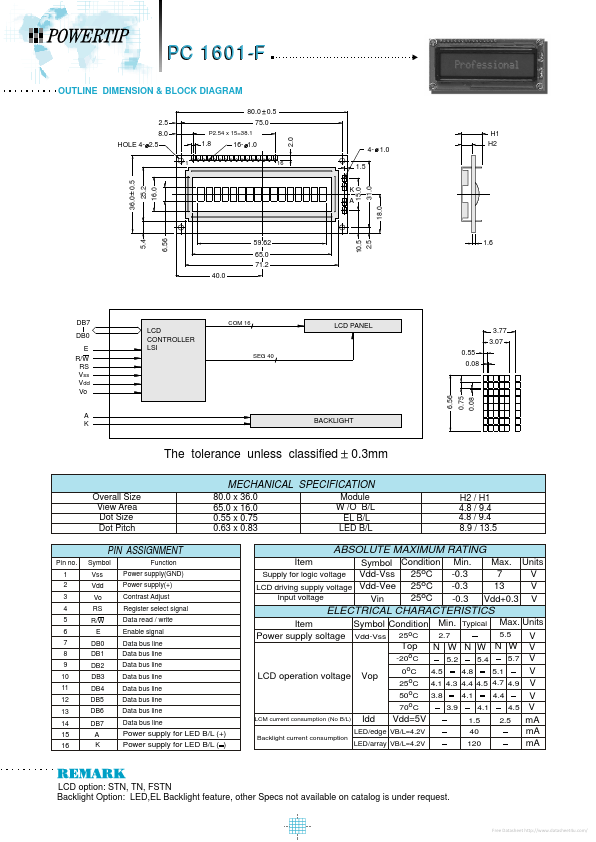 pc1601-F Powertip Technology