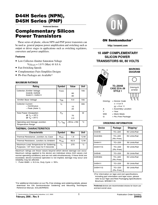 D45H8 ON Semiconductor