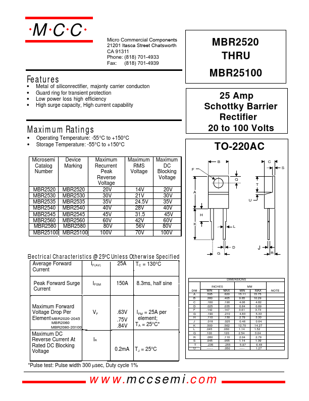 MBR25100 Micro Commercial Components