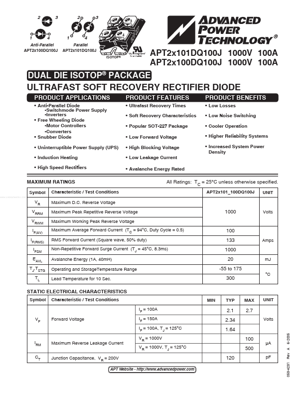 <?=APT2x100DQ100J?> डेटा पत्रक पीडीएफ