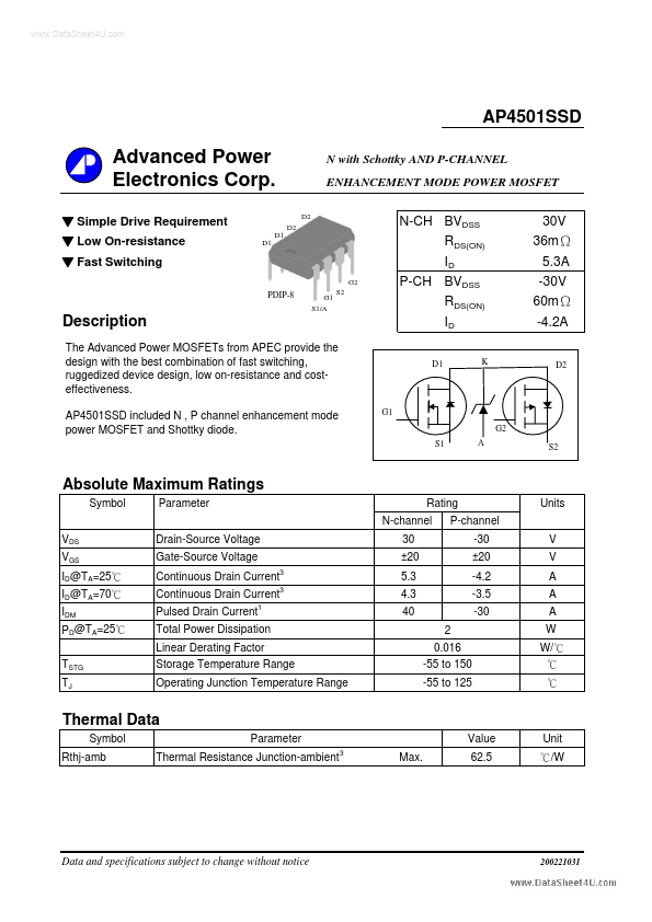 AP4501SSD Advanced Power Electronics