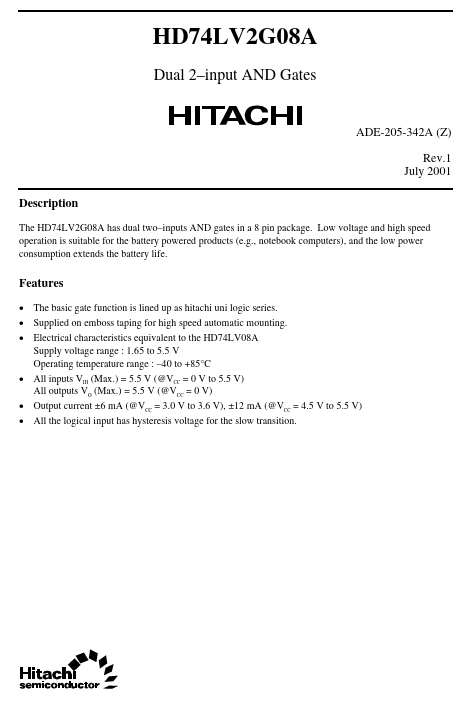 HD74LV2G08A Hitachi Semiconductor