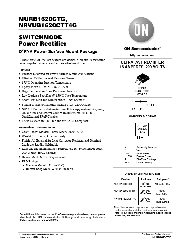 MURB1620CTT4G ON Semiconductor