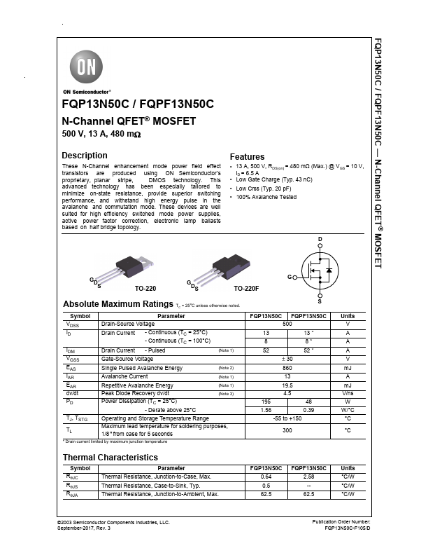 FQP13N50C ON Semiconductor