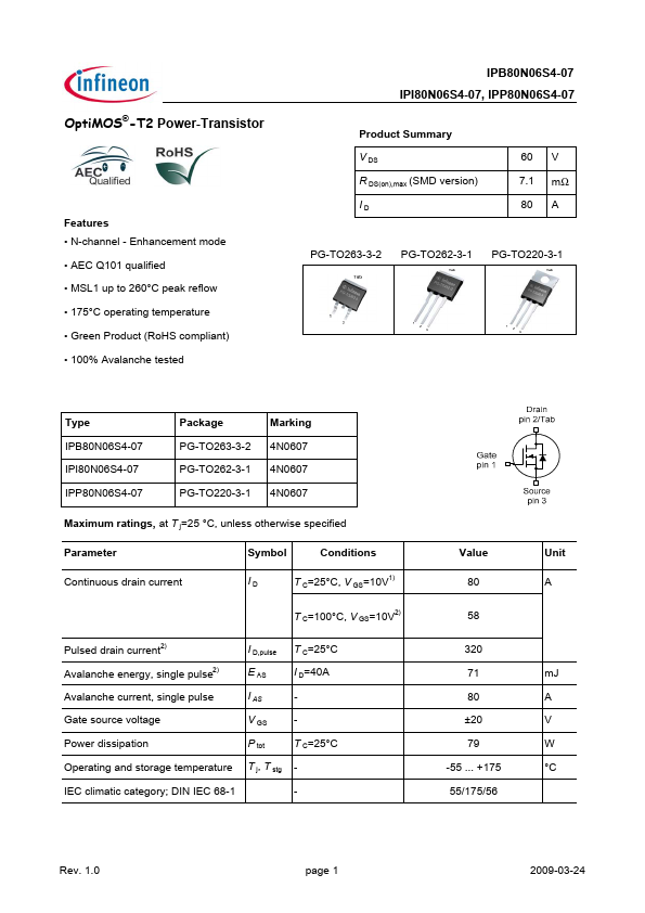 IPP80N06S4-07 Infineon