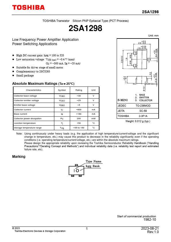 2SA1298 Toshiba Semiconductor