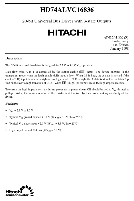 HD74ALVC16836 Hitachi Semiconductor