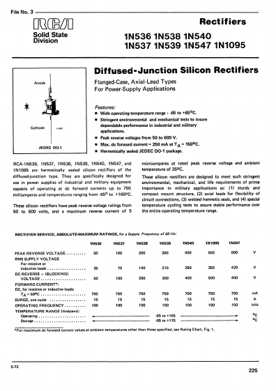 1N540 Rectifiers Datasheet pdf - Rectifiers. Equivalent, Catalog