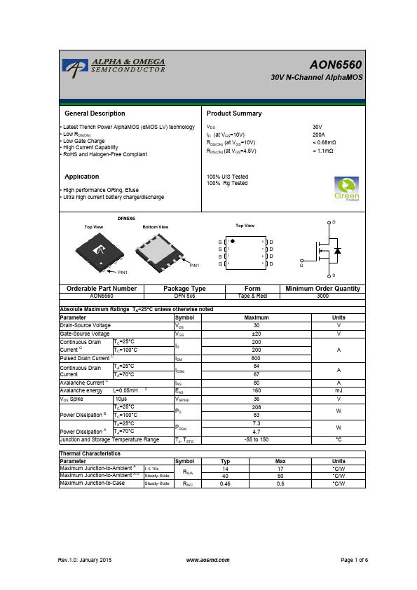 AON6560 Alpha & Omega Semiconductors