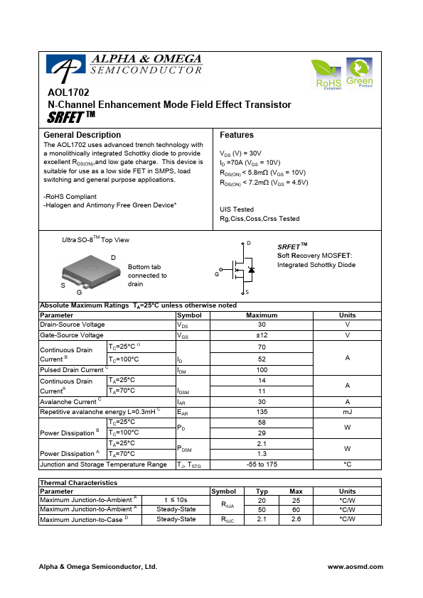 AOL1702 Alpha & Omega Semiconductors