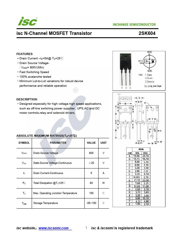 2SK604 Inchange Semiconductor