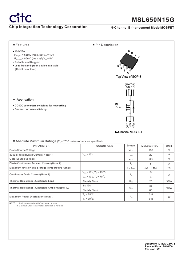 <?=MSL650N15G?> डेटा पत्रक पीडीएफ