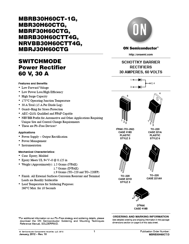 MBR30H60CTG ON Semiconductor