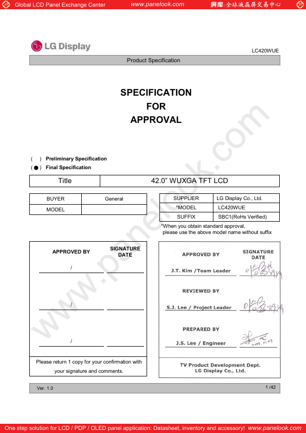 <?=LC420WUE-SBC1?> डेटा पत्रक पीडीएफ