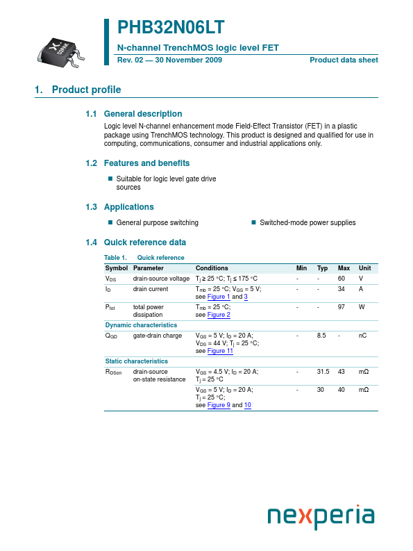 PHB32N06LT nexperia