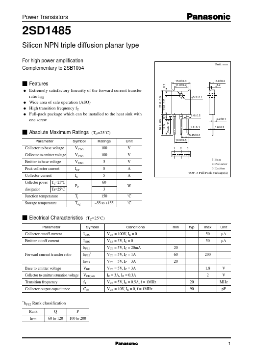 2SD1485 Panasonic Semiconductor