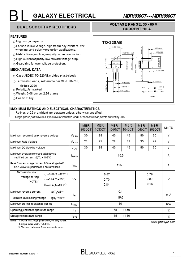 MBR1045CT Galaxy Semi-Conductor