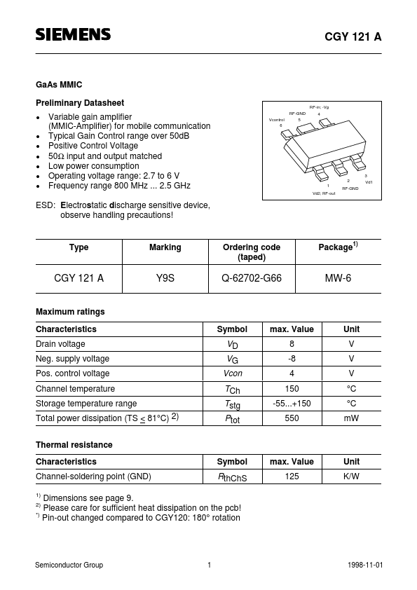 CGY121 Siemens Semiconductor Group