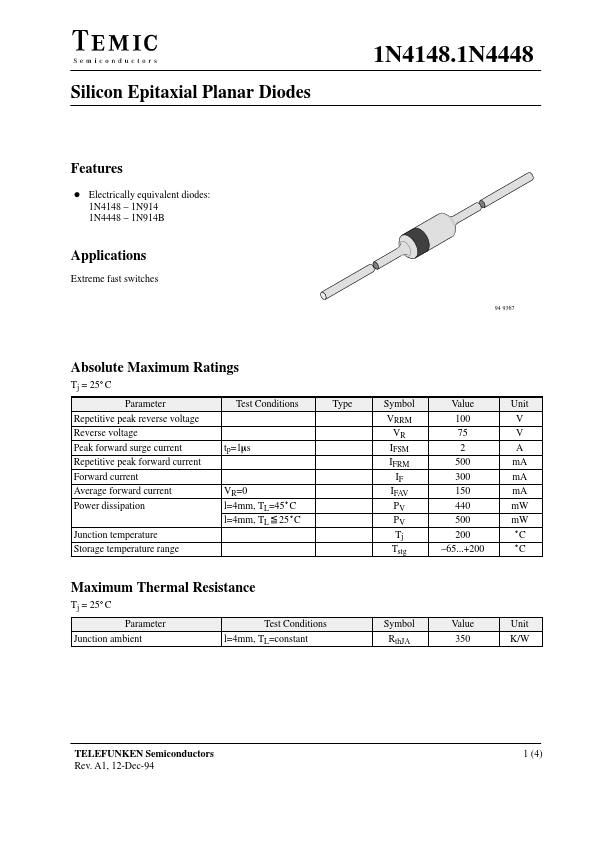 1N4148T TEMIC Semiconductors