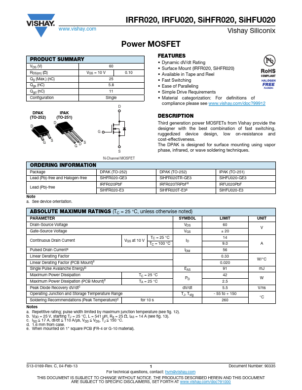 IRFR020 Vishay Siliconix