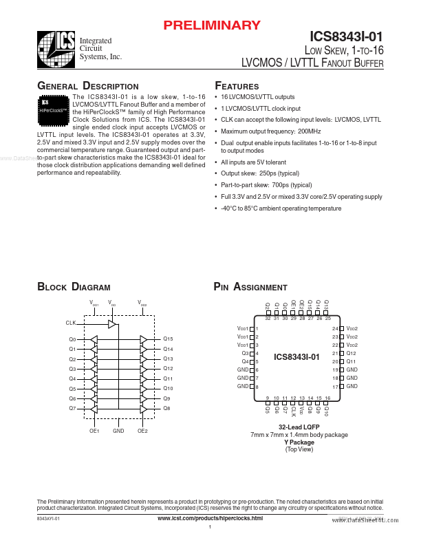 ICS8343I-01 Integrated Circuit Systems