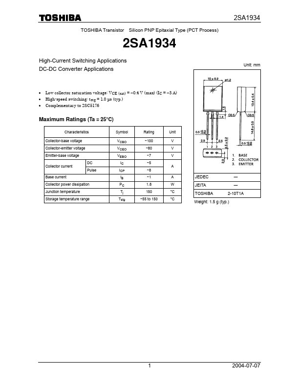 2SA1934 Toshiba Semiconductor