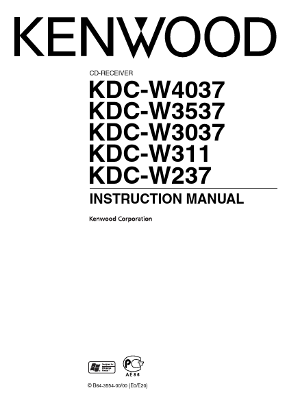KDC-W3037 Datasheet | CD RECEIVER INSTRUCTION MANUAL