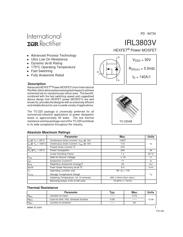 IRL3803V International Rectifier