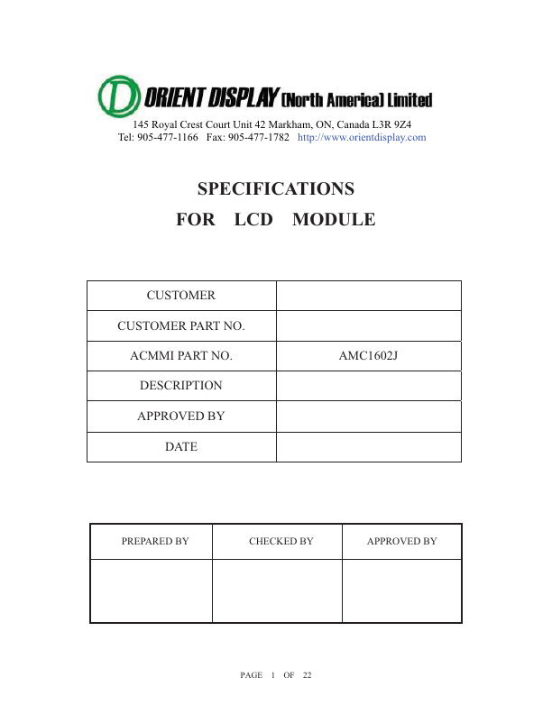 AMC1602J ORIENT DISPLAY