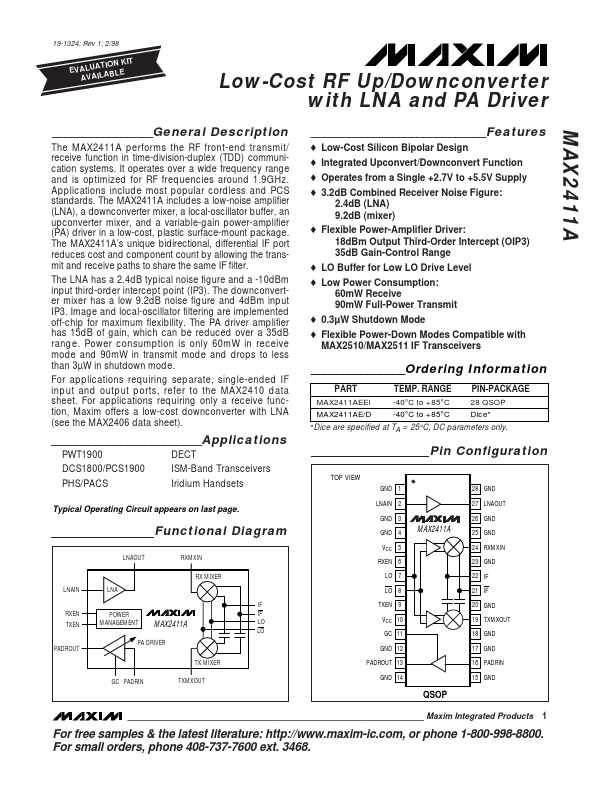 <?=MAX2411A?> डेटा पत्रक पीडीएफ