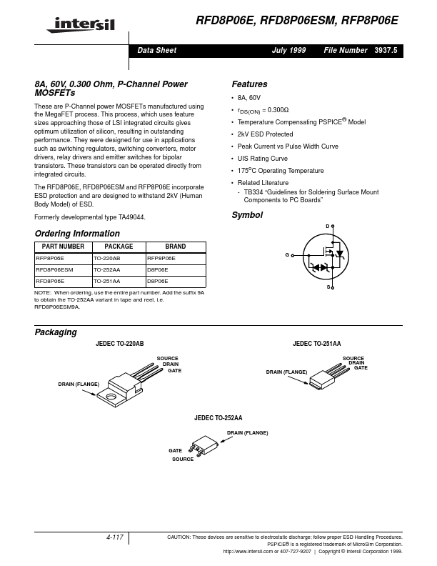 RFD8P06E Intersil Corporation