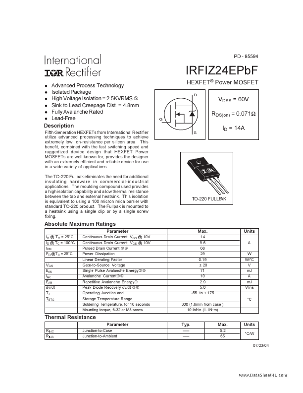 IRFIZ24EPBF International Rectifier