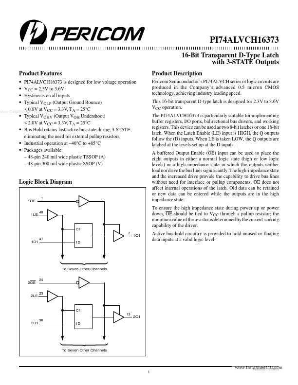 <?=PI74ALVCH16373?> डेटा पत्रक पीडीएफ