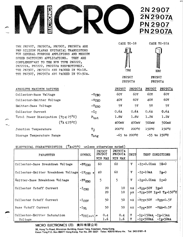 2N2907 Micro Electronics