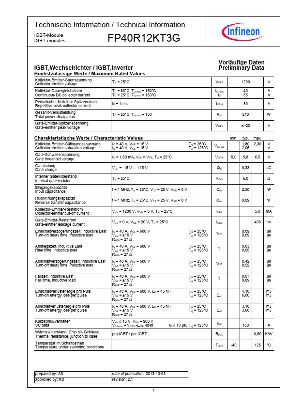 <?=FP40R12KT3G?> डेटा पत्रक पीडीएफ