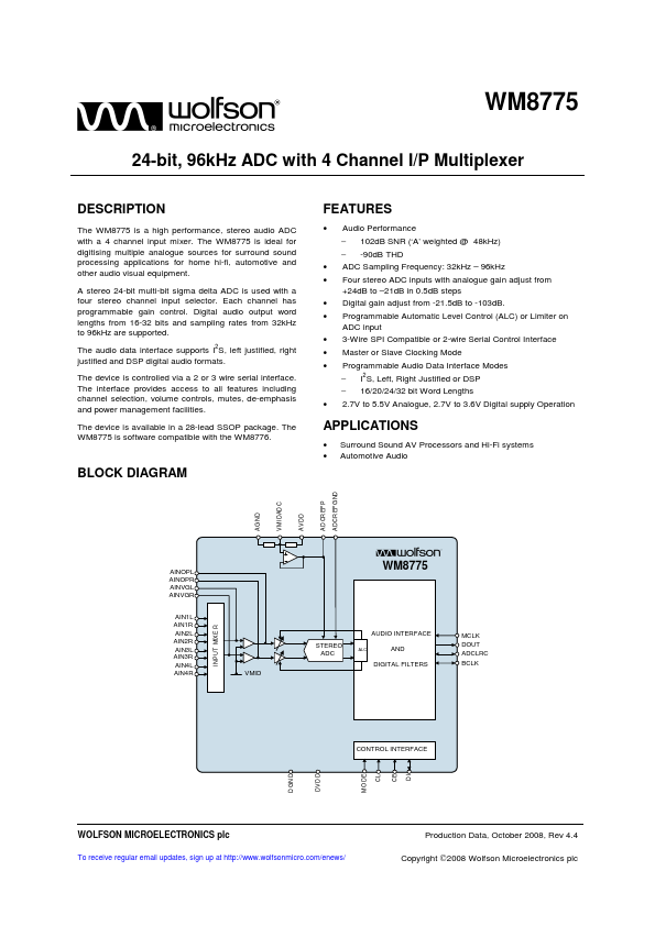 WM8775 Wolfson Microelectronics plc