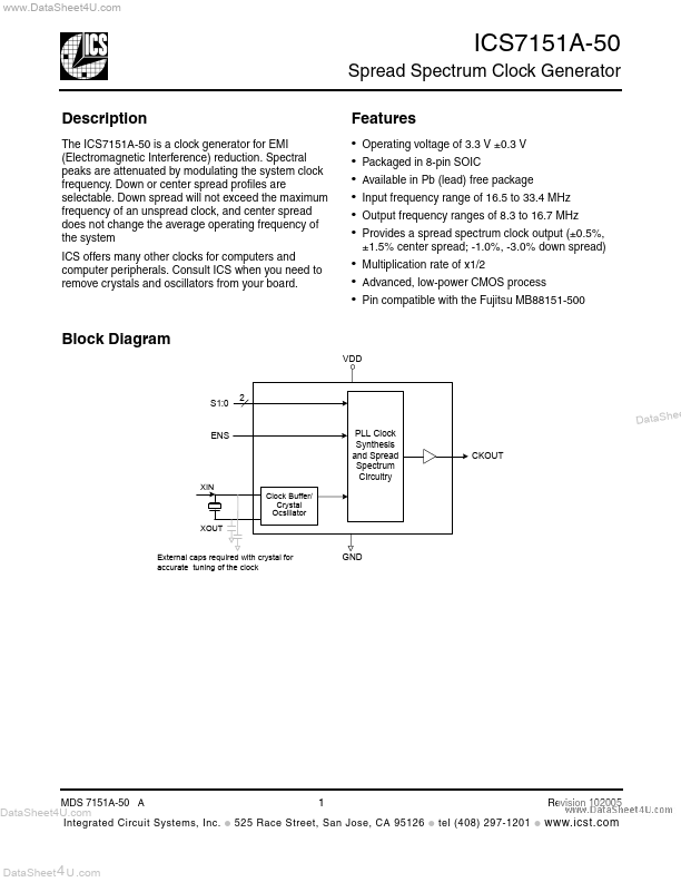 ICS7151A-50 Integrated Circuit Systems