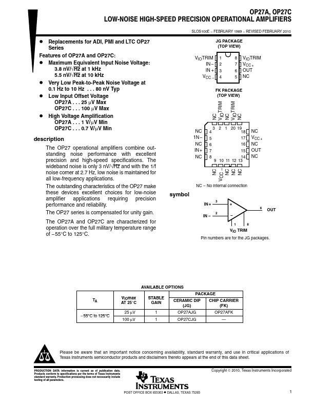 OP27C Texas Instruments