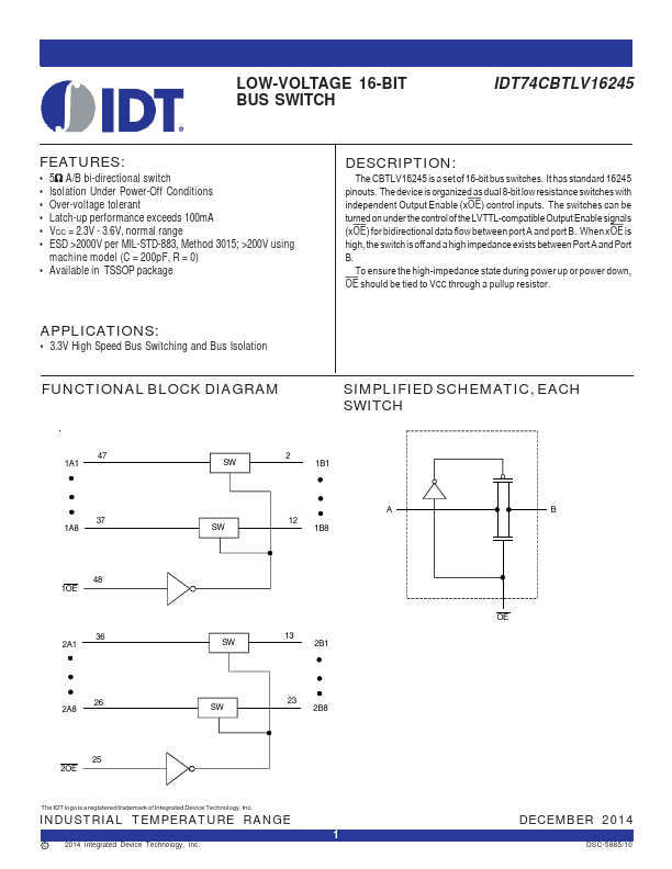 <?=IDT74CBTLV16245?> डेटा पत्रक पीडीएफ