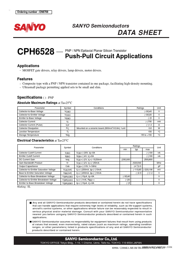 CPH6528 Sanyo Semicon Device